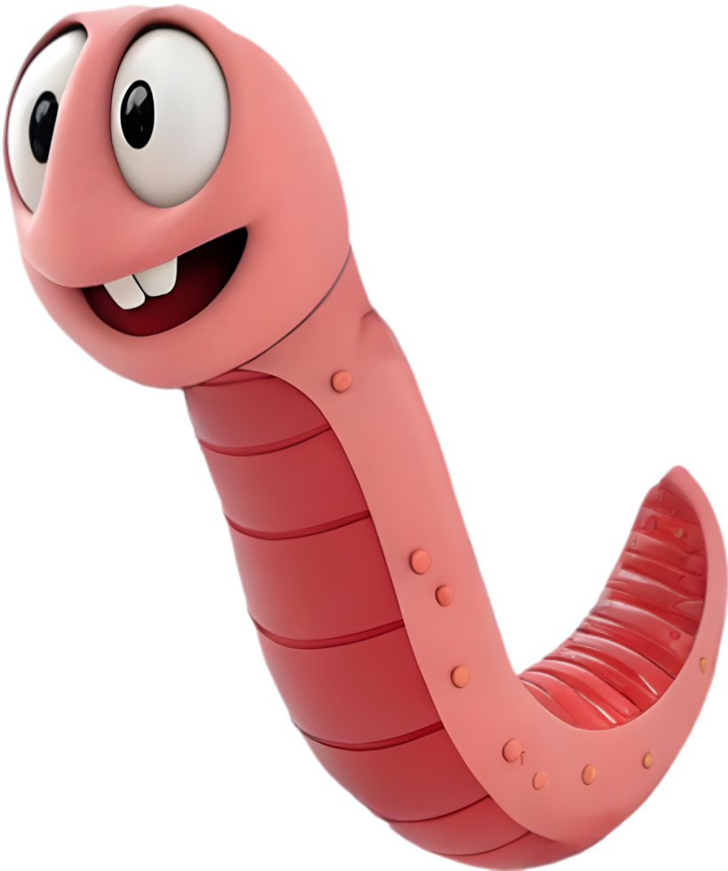 Bright, cheerful animated worm character for kid-friendly clipart. . png