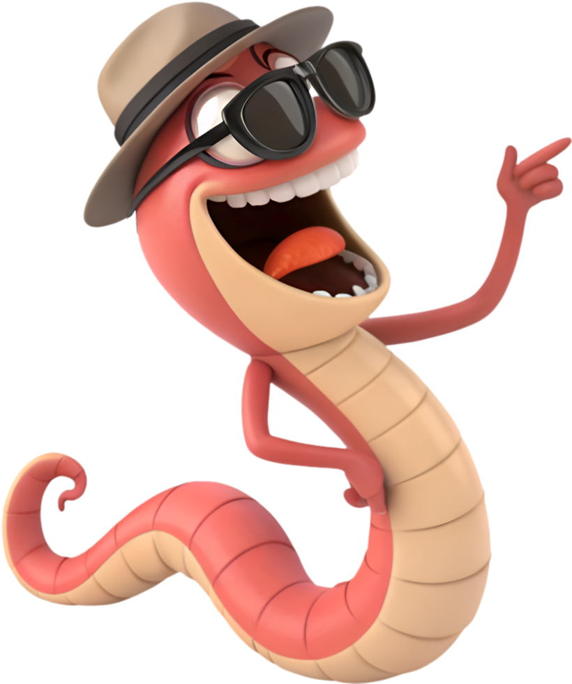 Bright and friendly animated worm character for colorful clipart use. . png