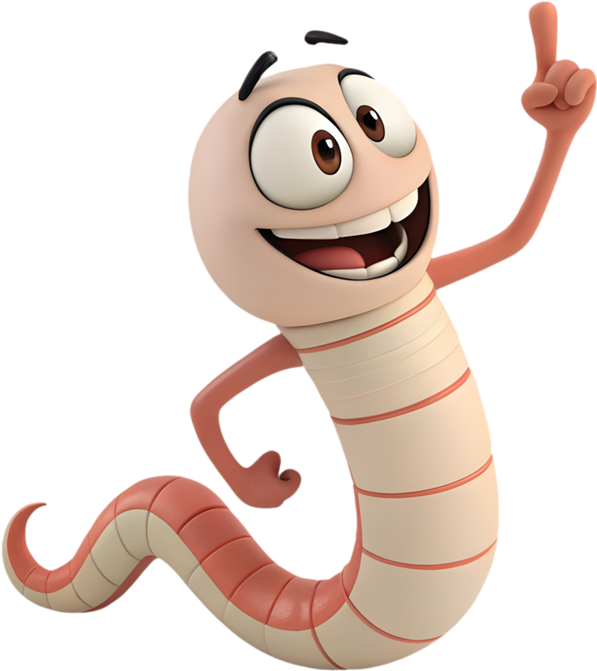 Quirky animated worm character in colorful and joyful clipart style. . png
