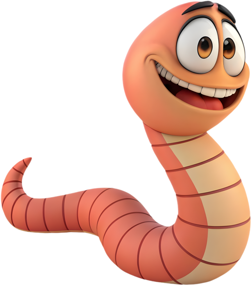 Happy cartoon worm character with a lively and funny look. . png