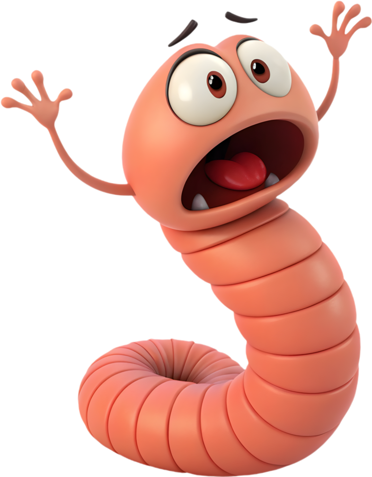 Playful worm character design with a bright and joyful appearance. . png