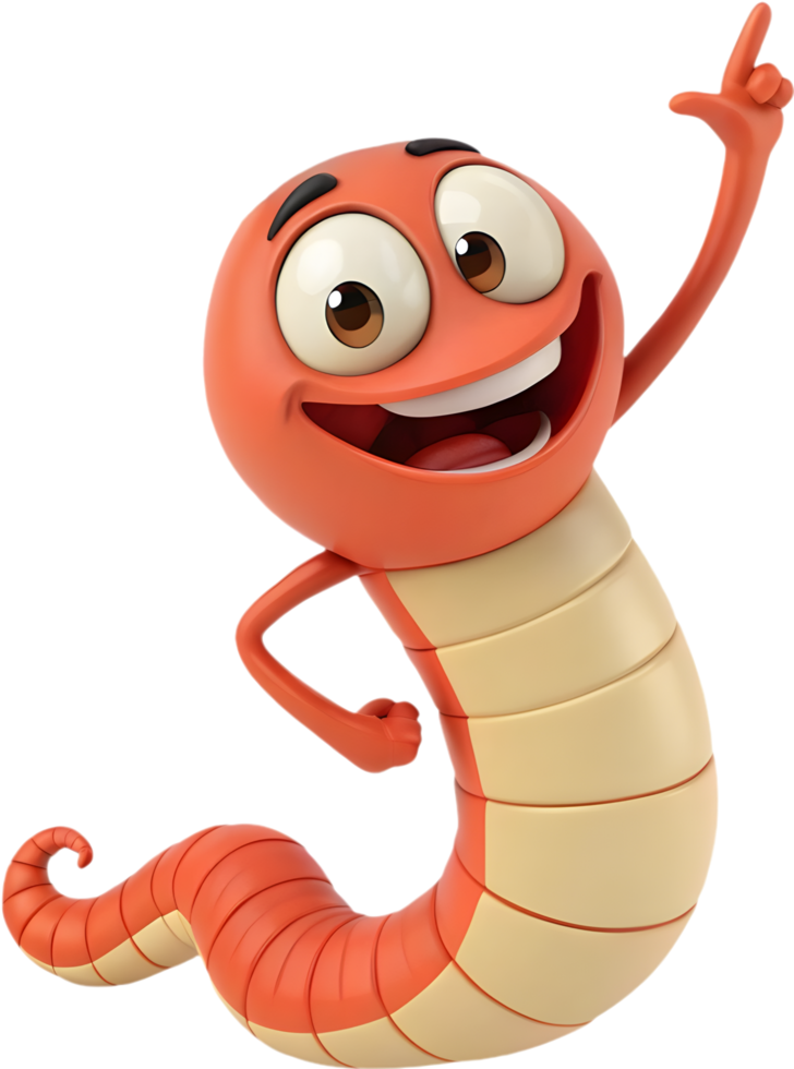 Cute cartoon worm character with lively and cheerful expression. . png