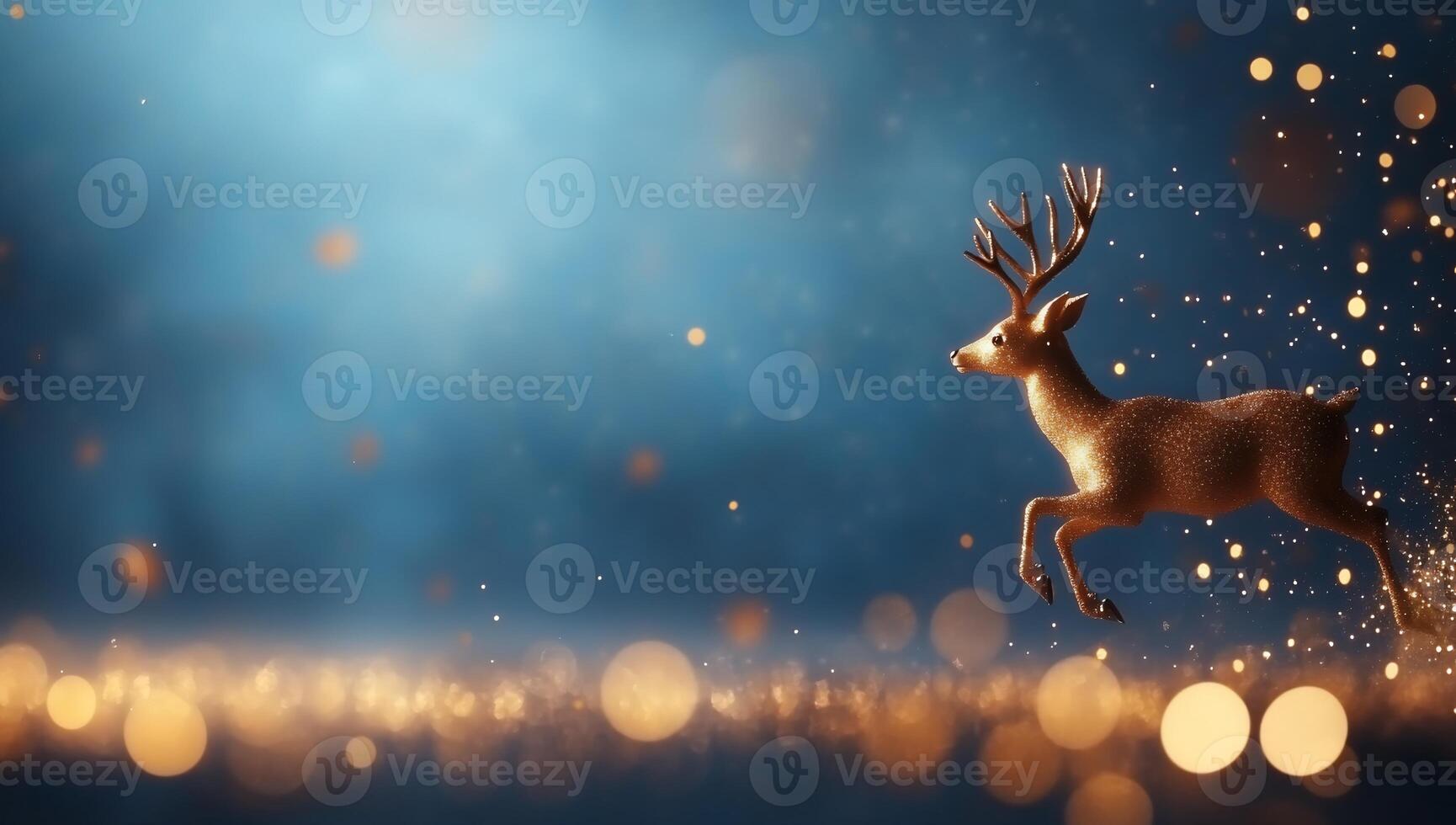 A deer gracefully runs through a sparkling, dreamy landscape. photo