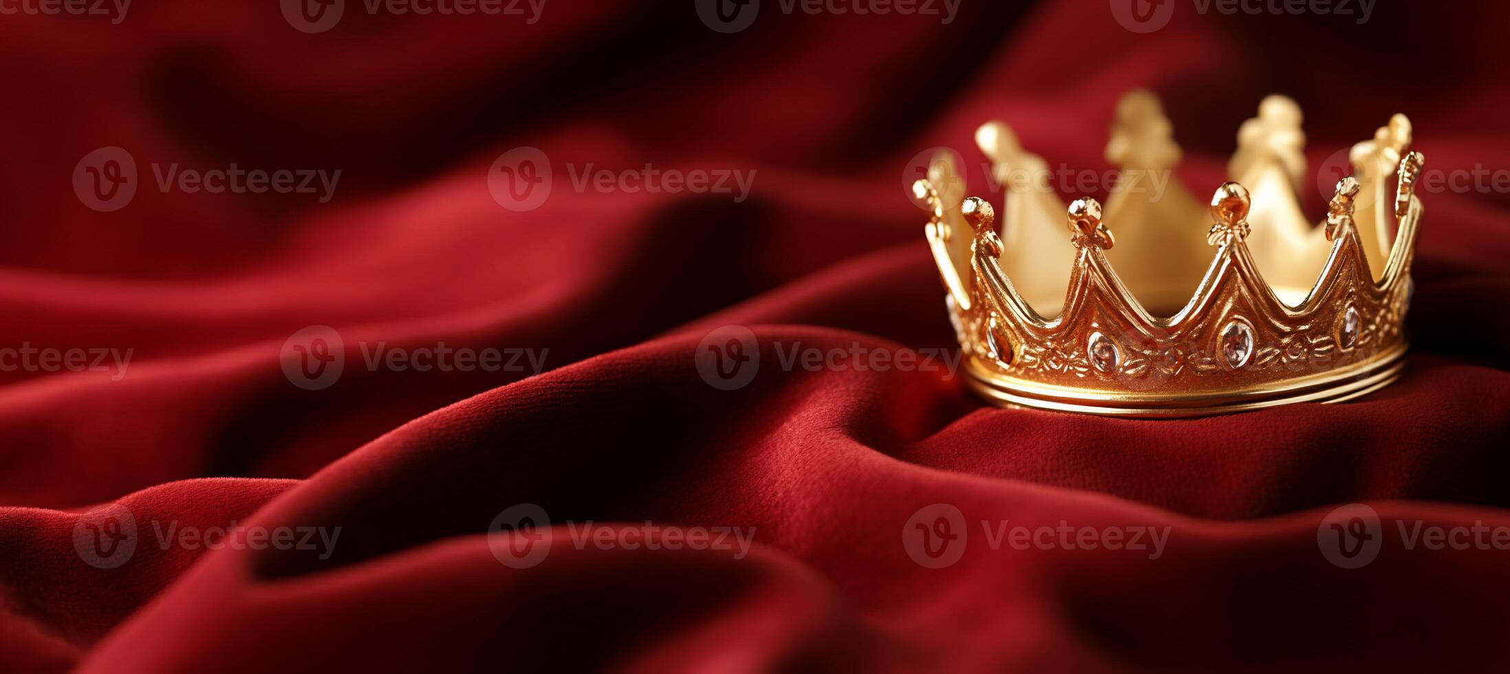 A golden crown resting on luxurious red fabric, symbolizing royalty. photo