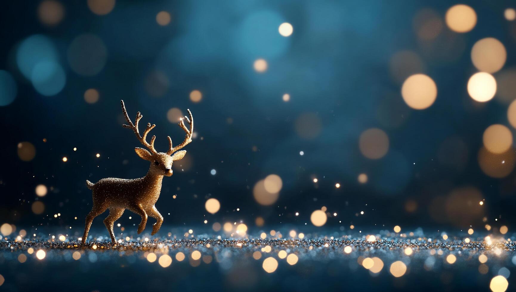 A deer figurine amidst sparkling lights on a blurred background. photo