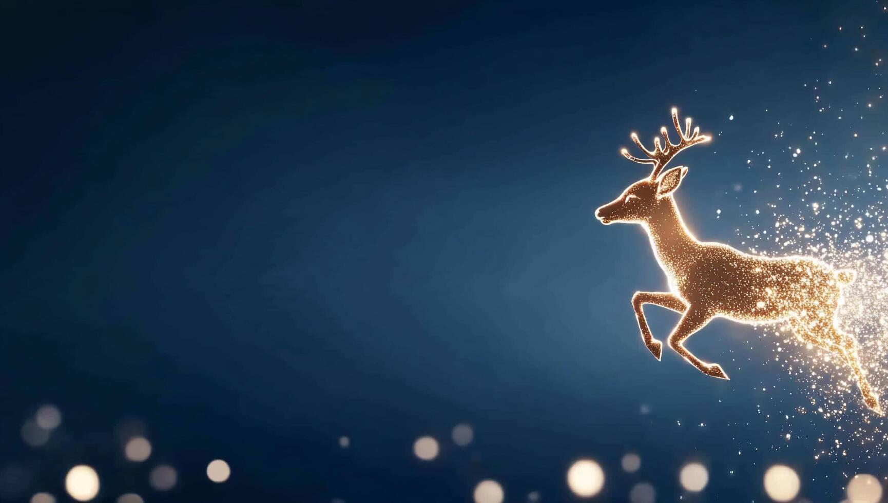 A glowing reindeer leaping through a sparkling, starry background. photo