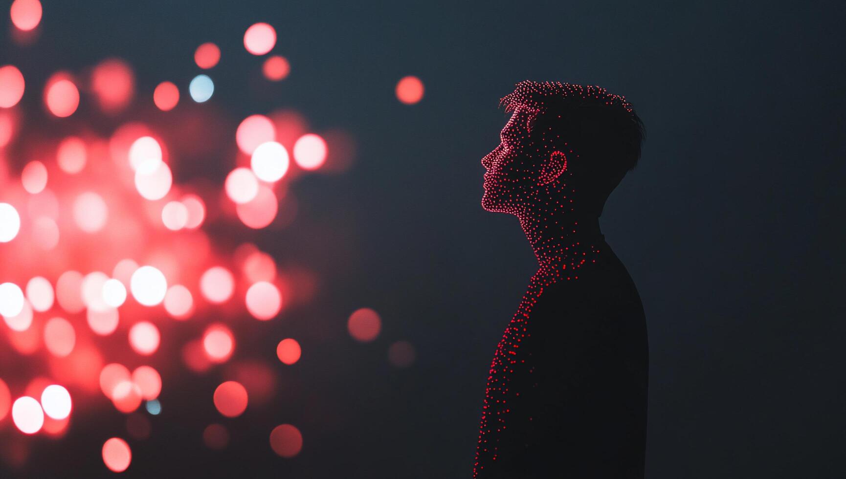 A silhouette of a person against a backdrop of colorful lights. photo
