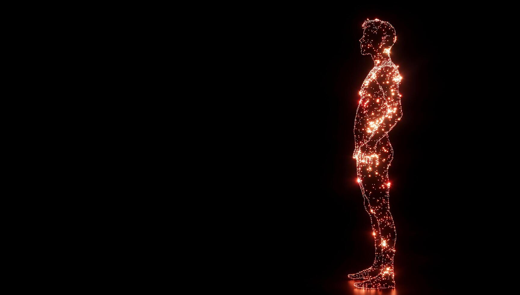 A silhouette of a human figure made of glowing particles. photo