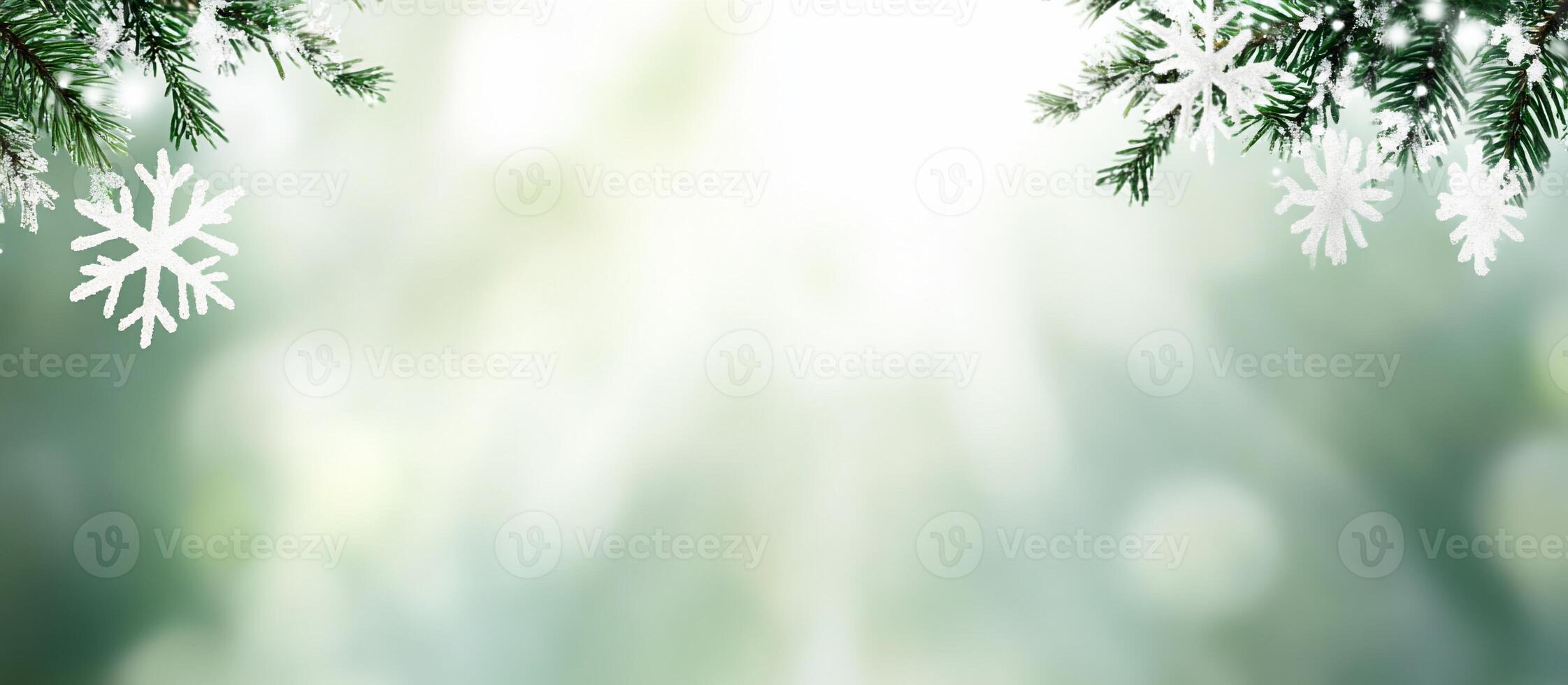 Christmas background with snowflakes and fir branches photo