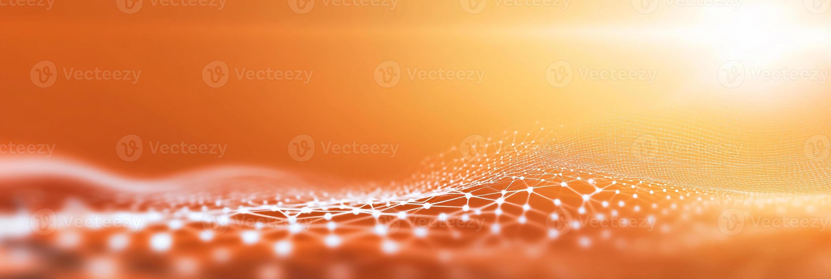 Abstract wave pattern with glowing nodes on an orange background. photo