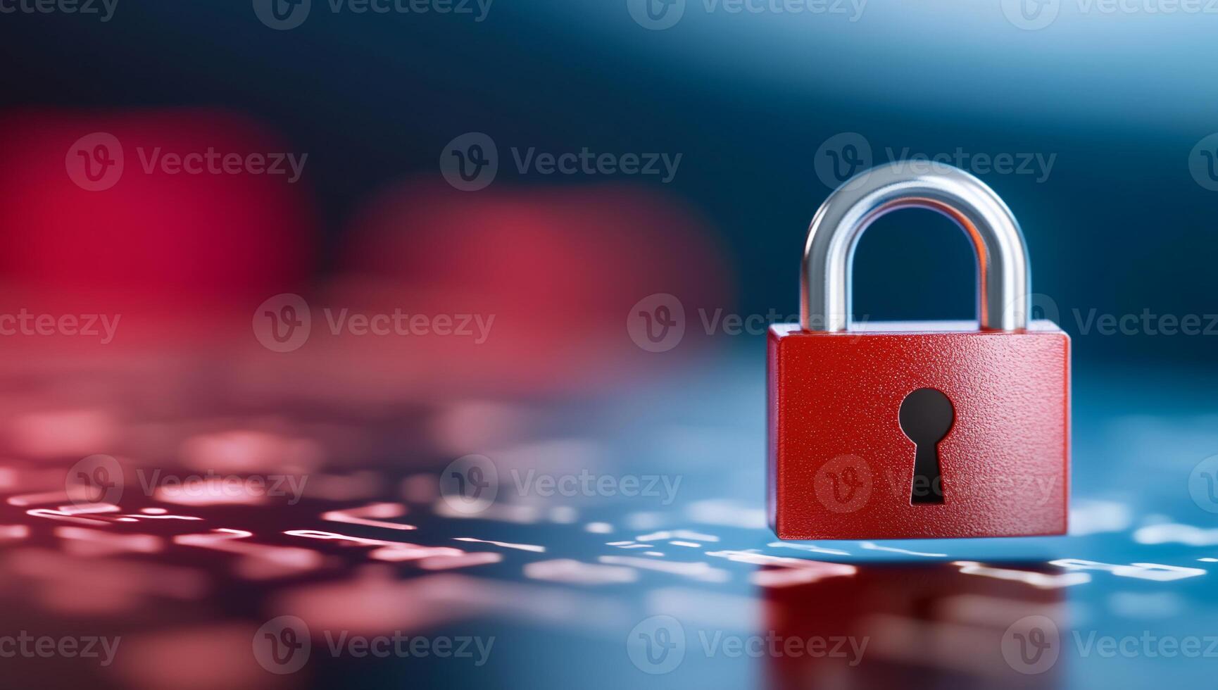 A red padlock on a digital background, symbolizing security and protection. photo
