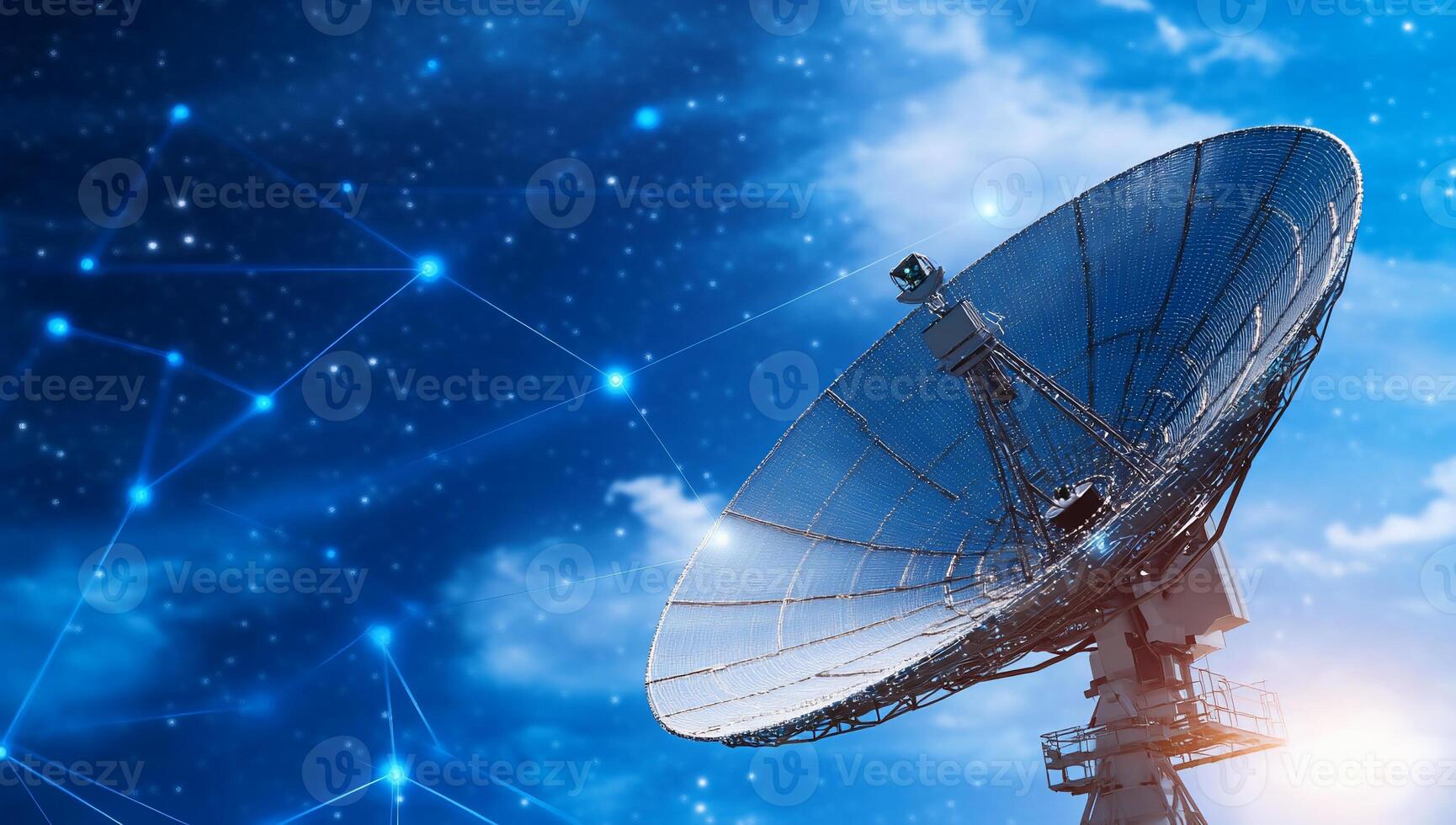 Satellite dish against a starry sky, symbolizing communication technology. photo