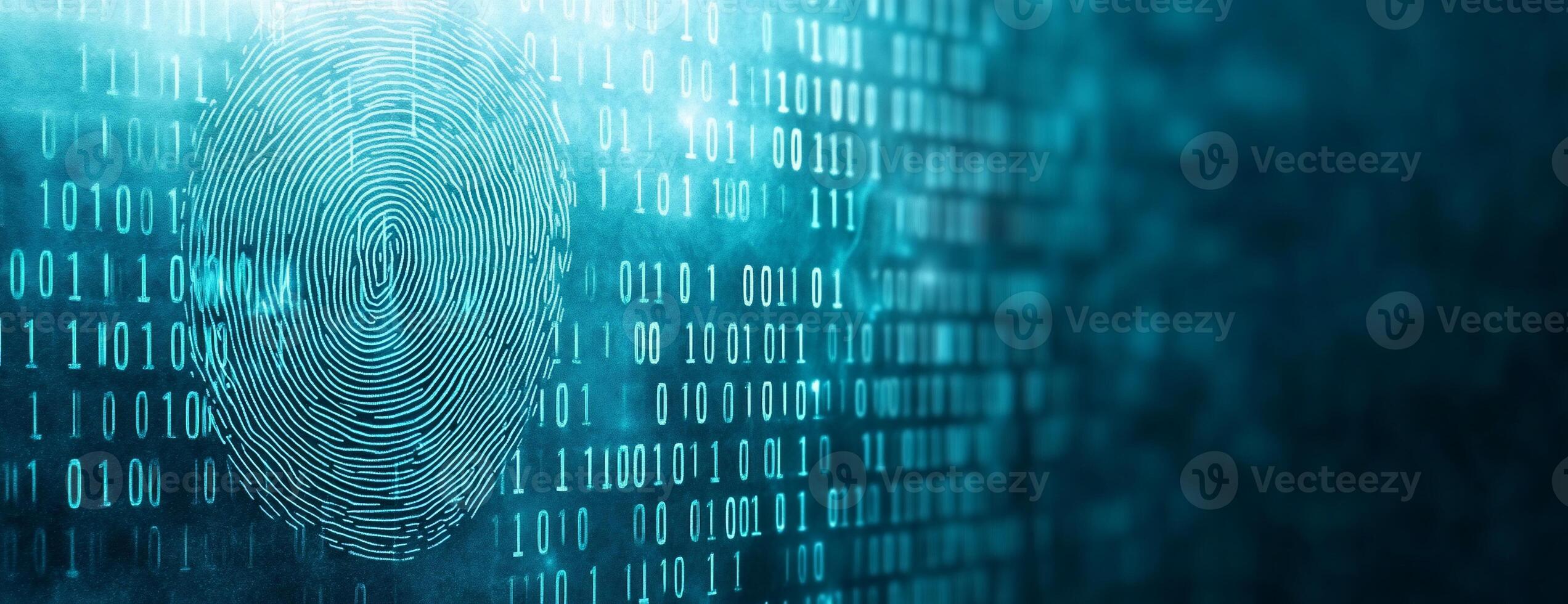 Digital fingerprint over binary code representing security technology. photo