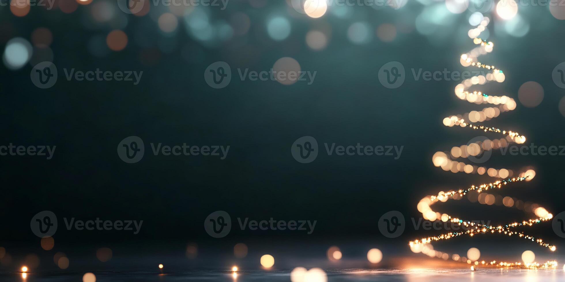 A shimmering, abstract Christmas tree made of lights against a dark background. photo