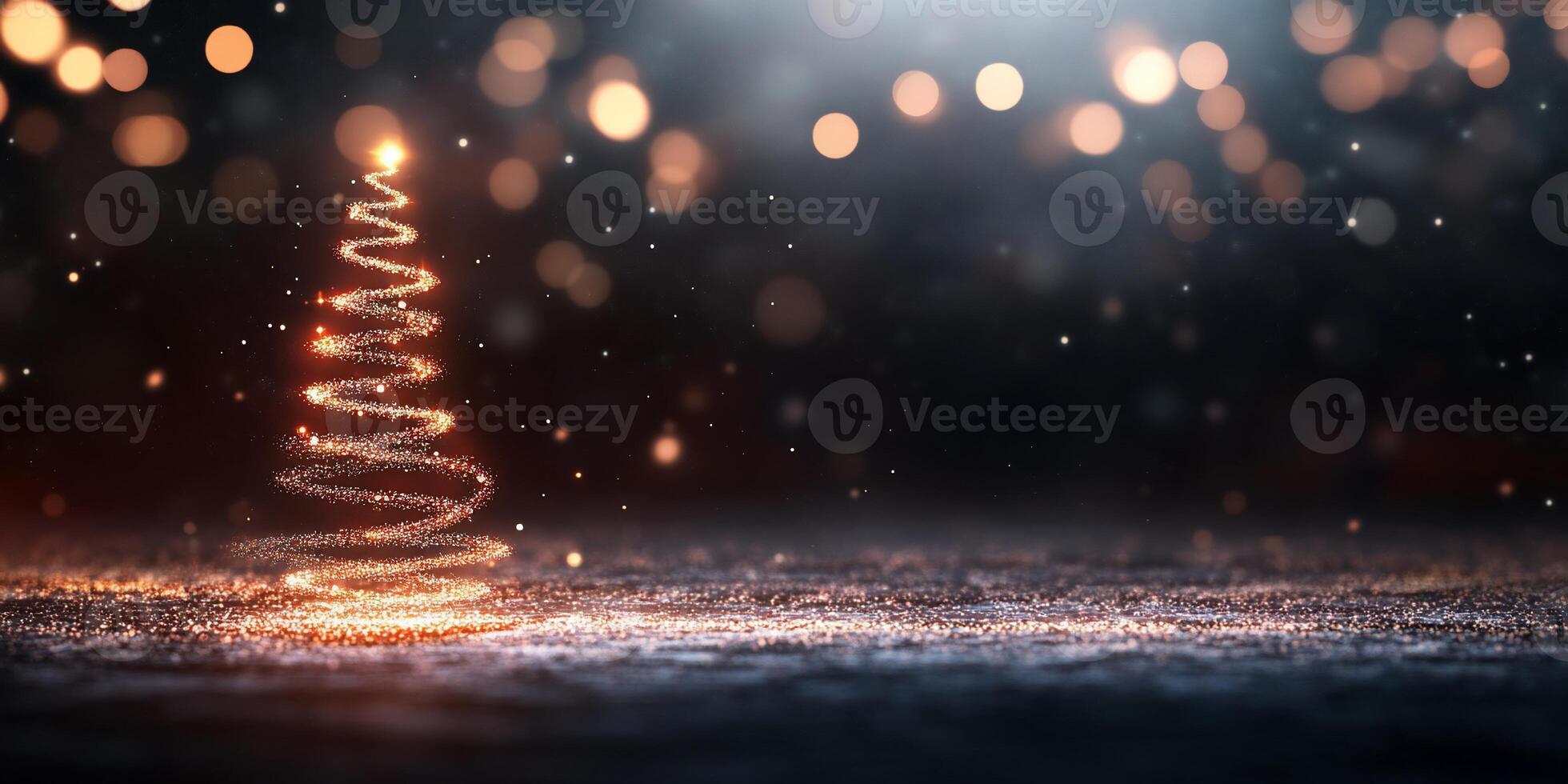 A sparkling Christmas tree made of light against a blurred background. photo