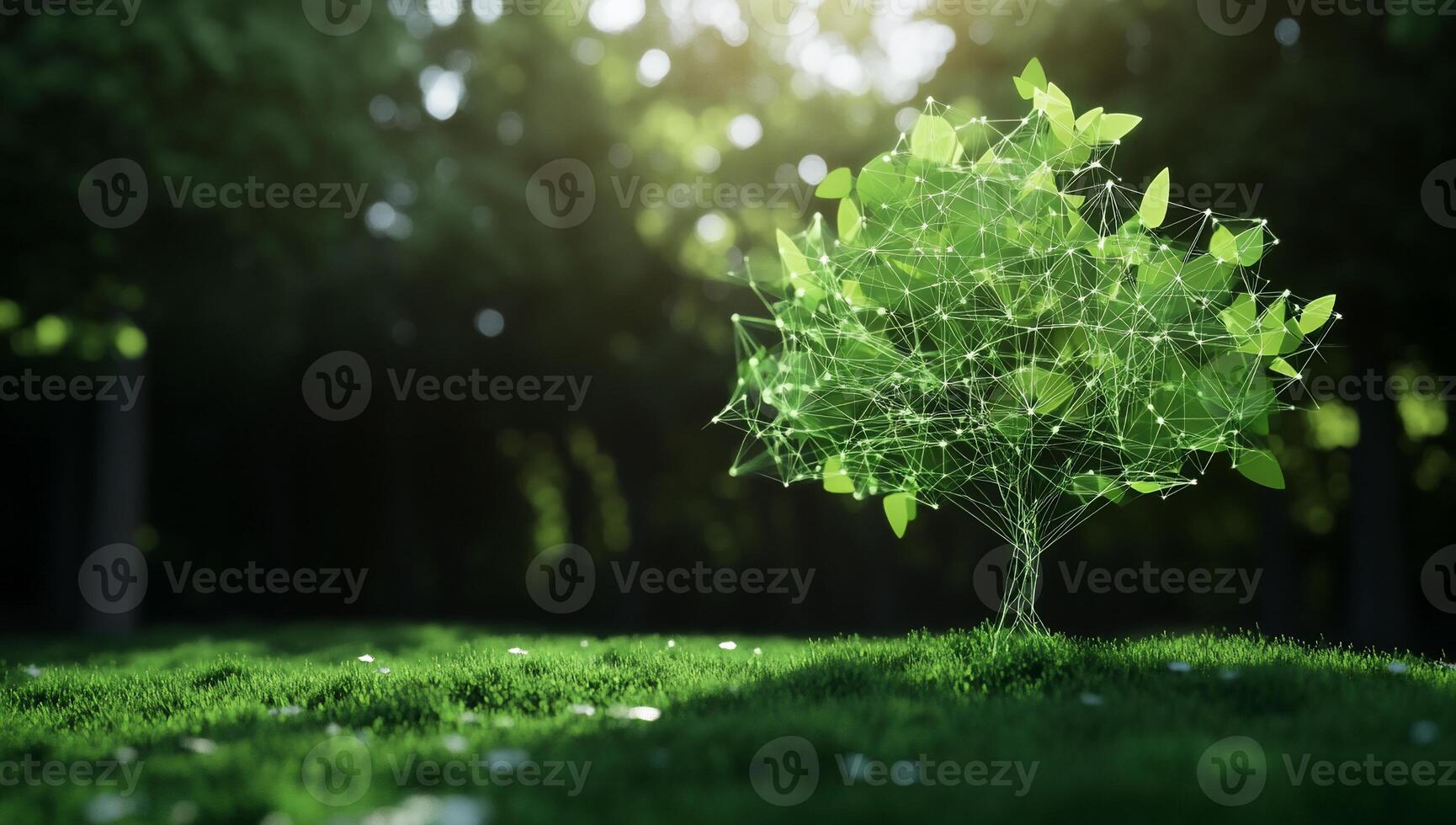 A digitally rendered tree with interconnected leaves symbolizing growth. photo
