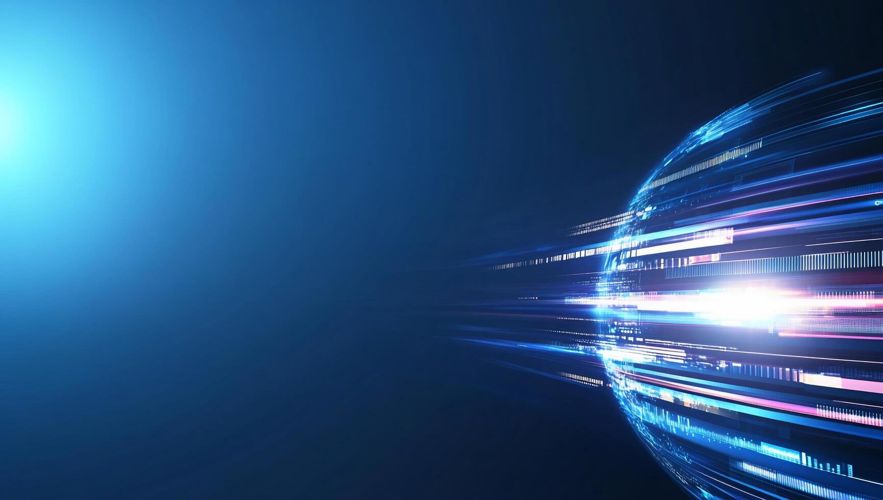 Abstract digital representation of speed and technology with glowing effects. photo
