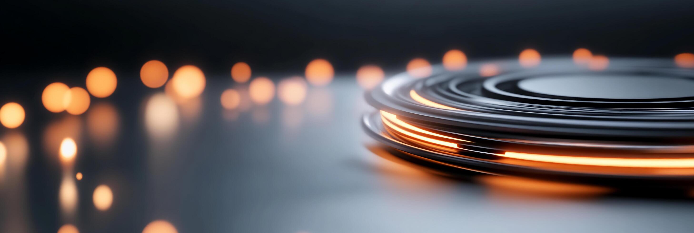 A close-up of a sleek, circular object with glowing accents. photo