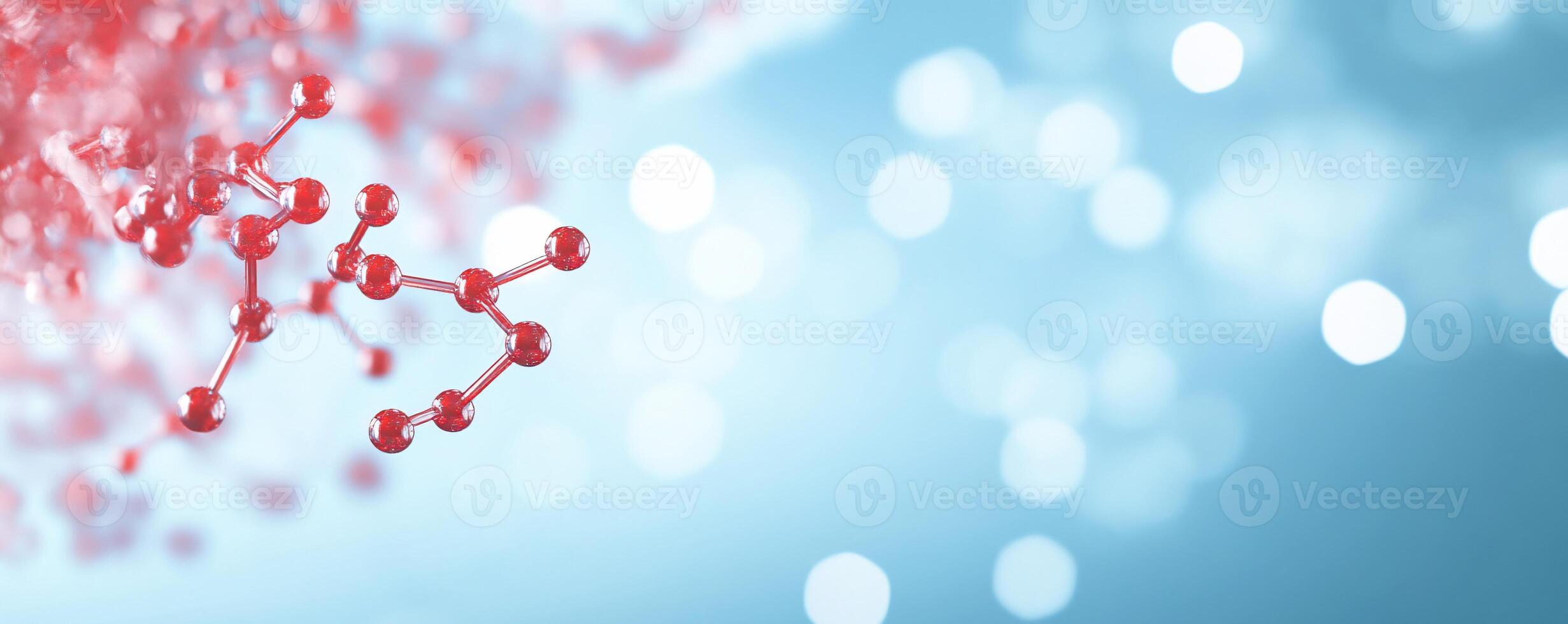 Molecular structure against a soft blue background with bokeh effect. photo