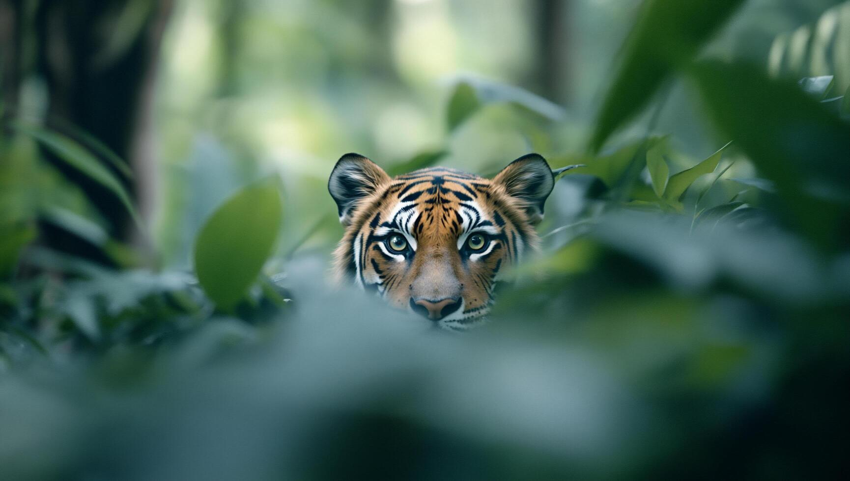 A tiger is hiding in the jungle photo