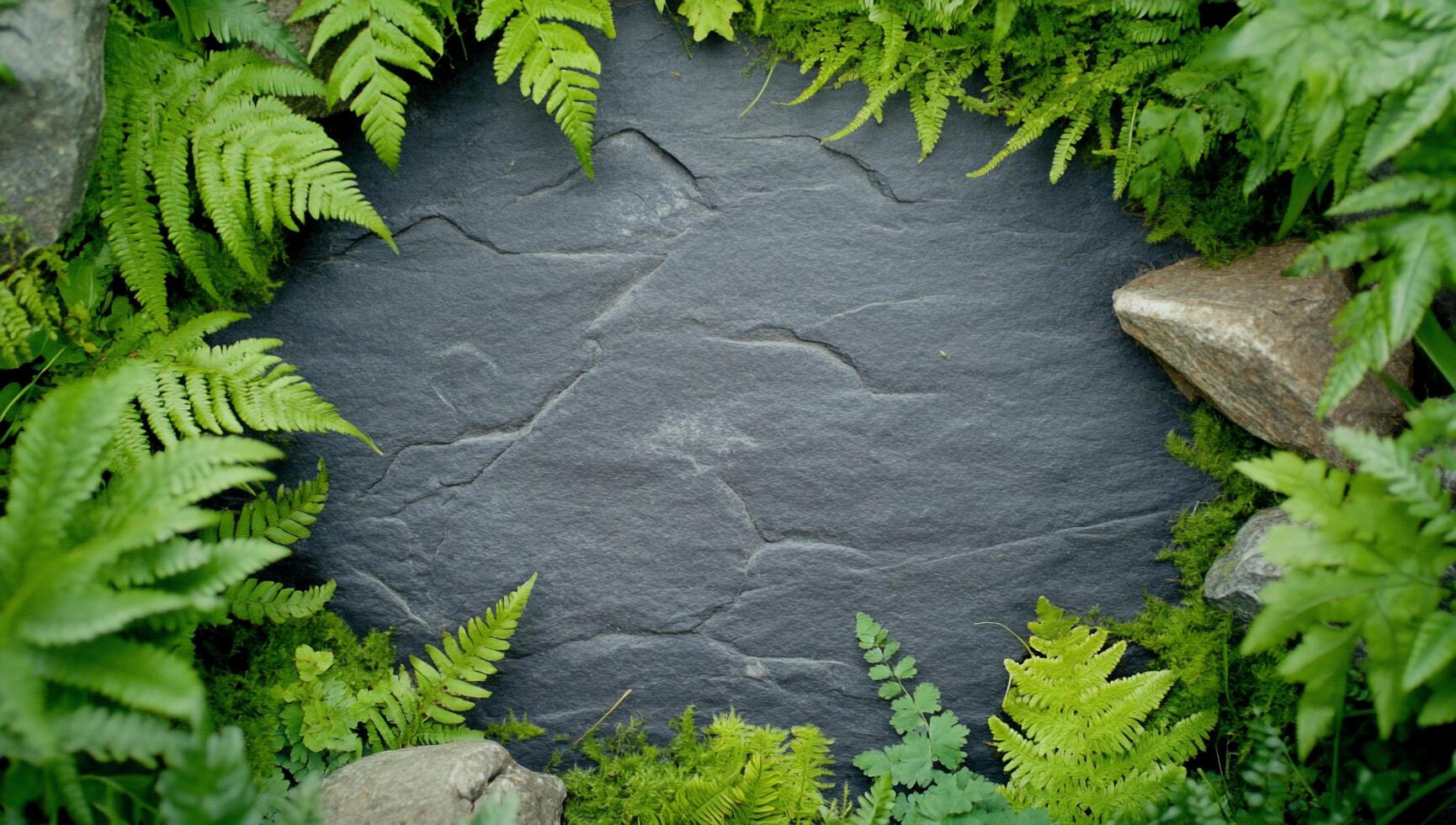 A stone circle surrounded by ferns and rocks photo