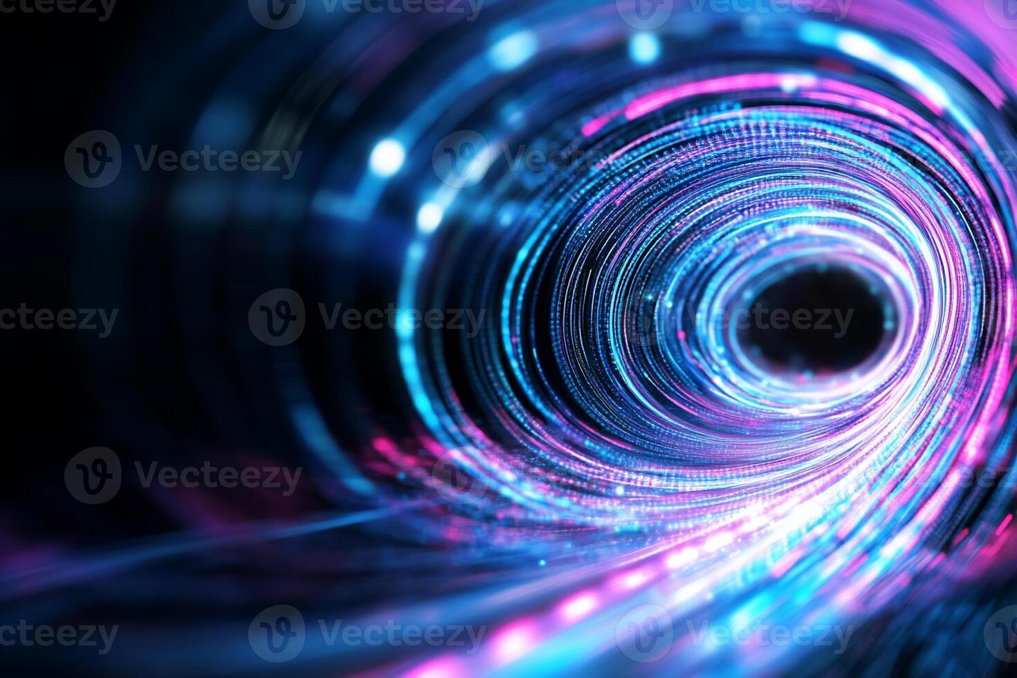 A vibrant digital tunnel with swirling lights and colors. photo