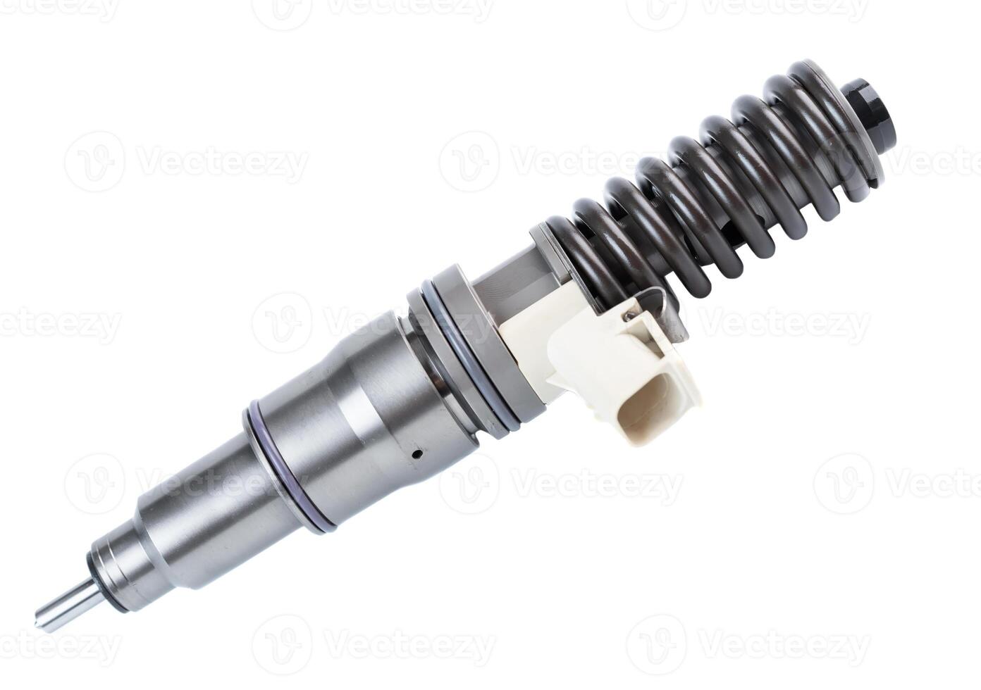 NewFuel injector on white background close up top view photo