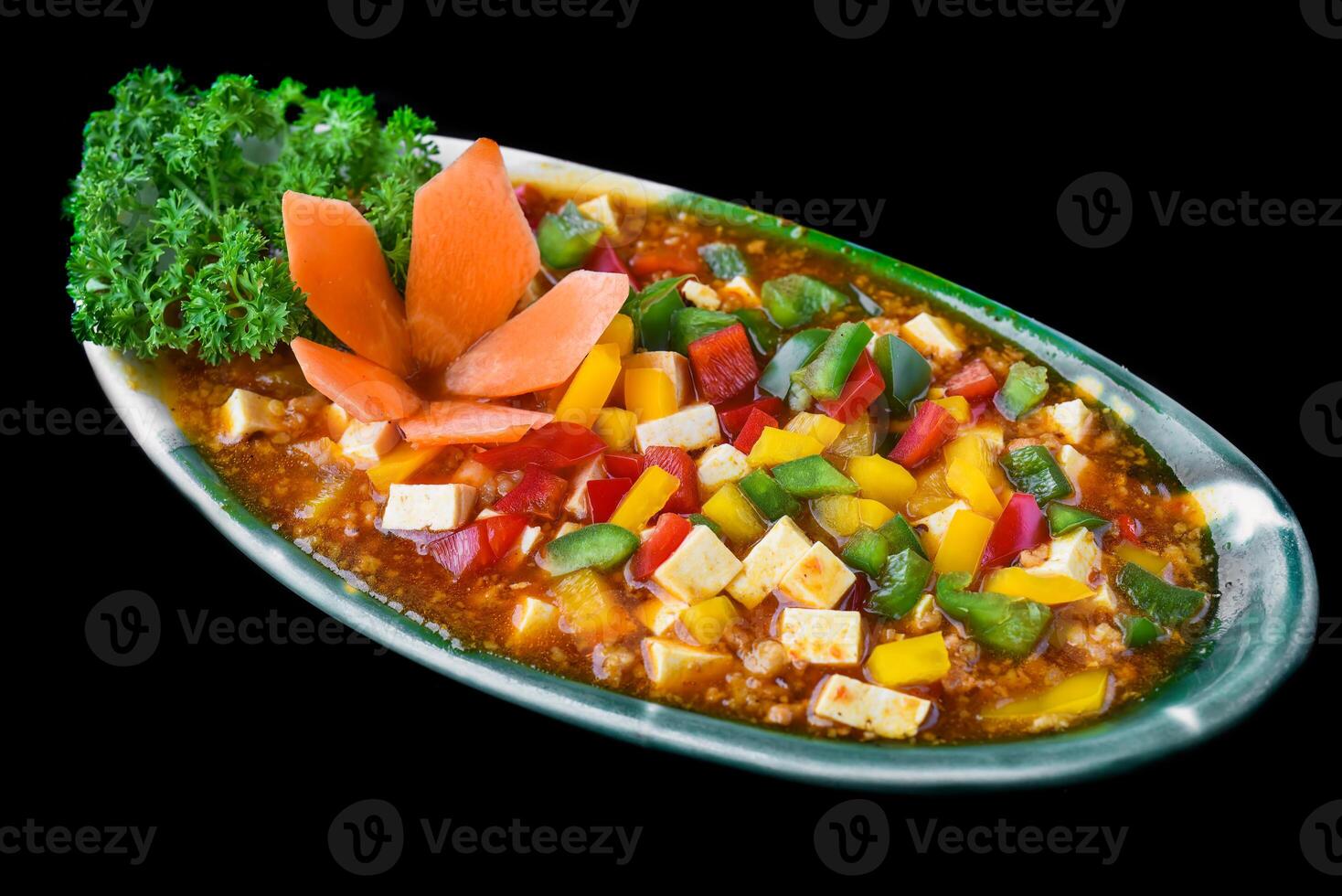 Vietnamese tofu with with minced meat sauce on black background photo