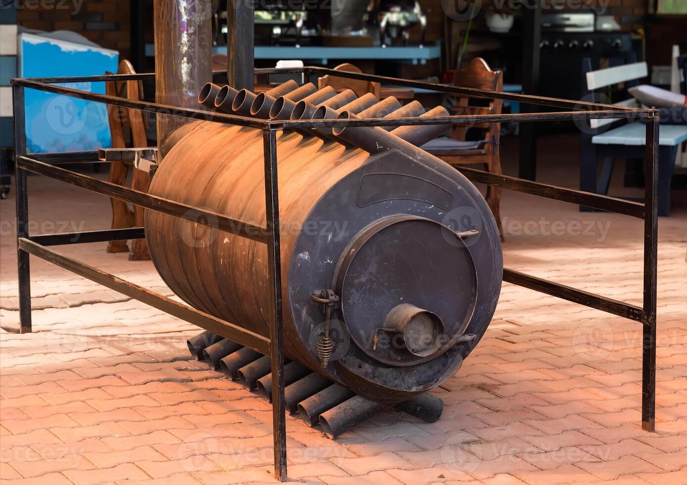 Potbelly stove a cast-iron, coal-burning or wood-burning stove in Russia photo