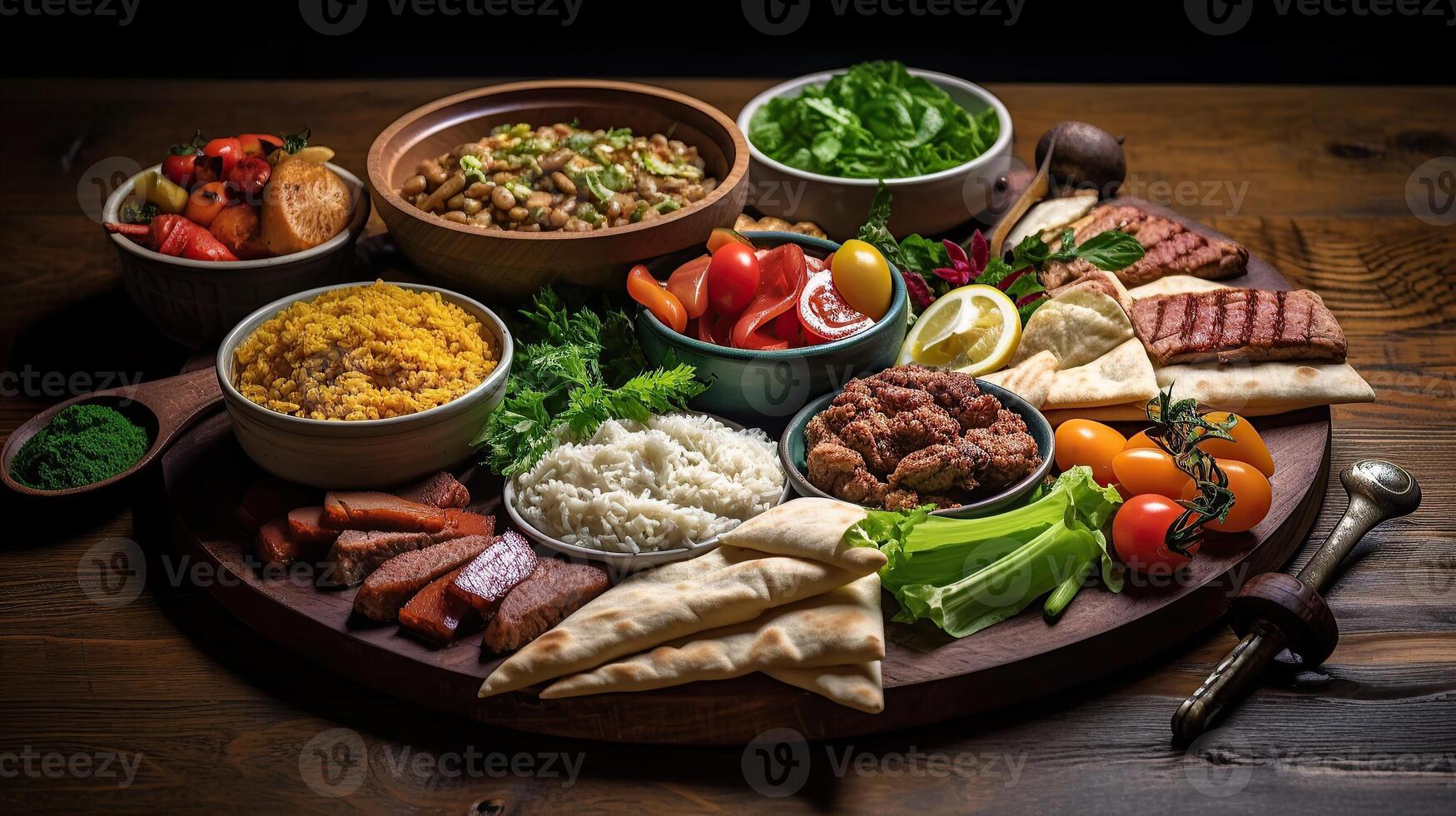 A large platter of food with various types of food photo