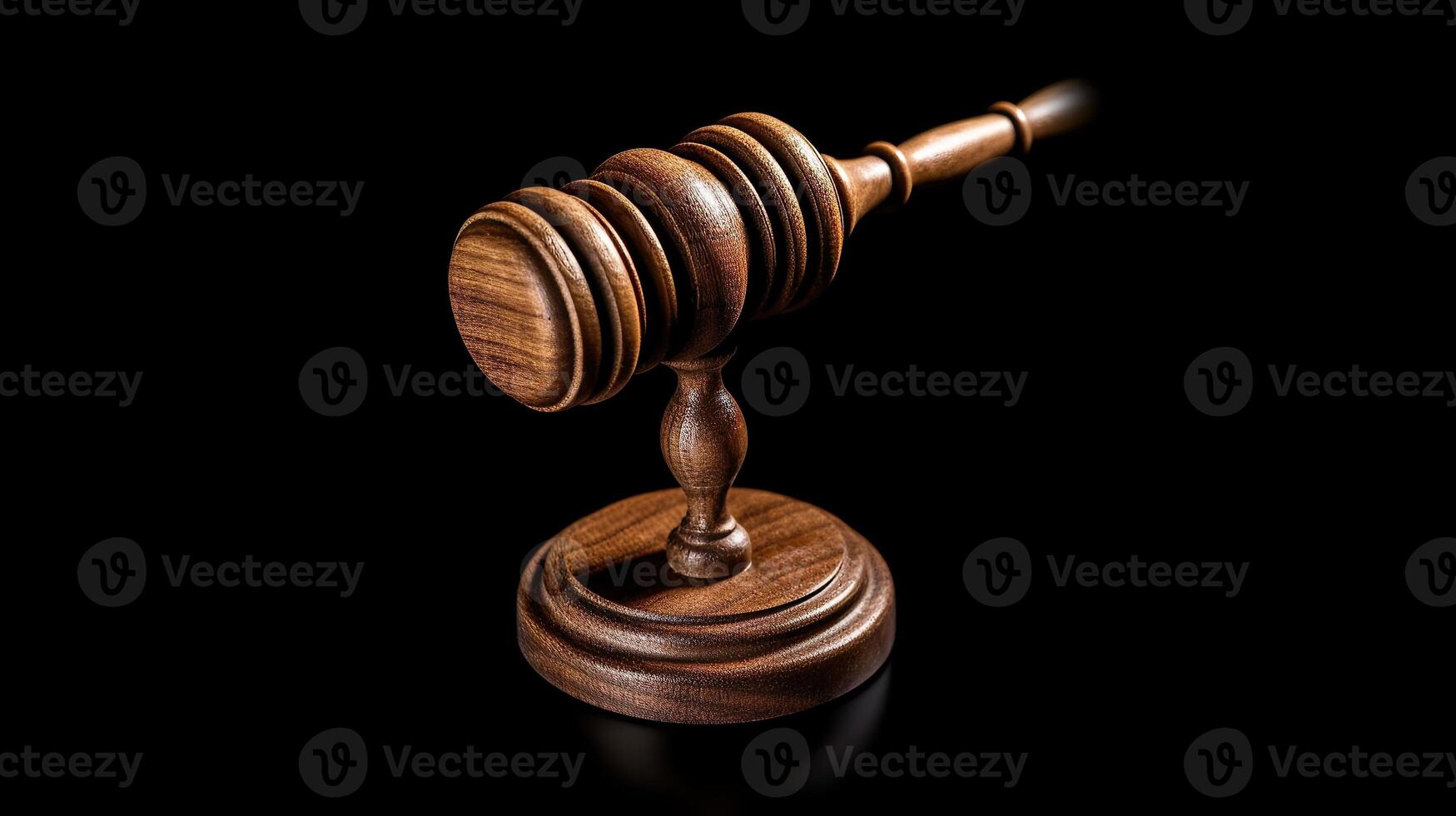 Wooden gavel on black background photo