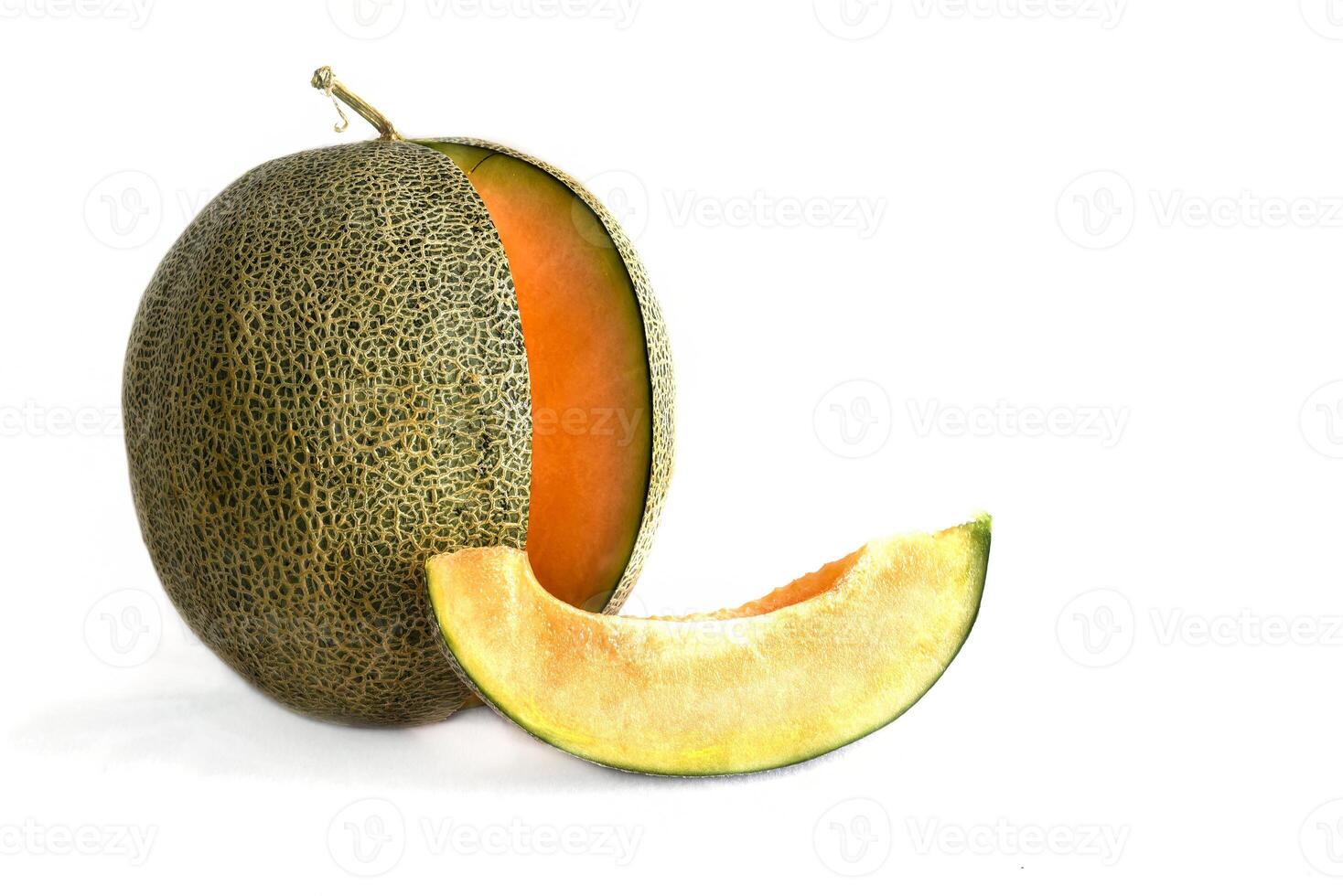 Juicy melon fruit on white background photo
