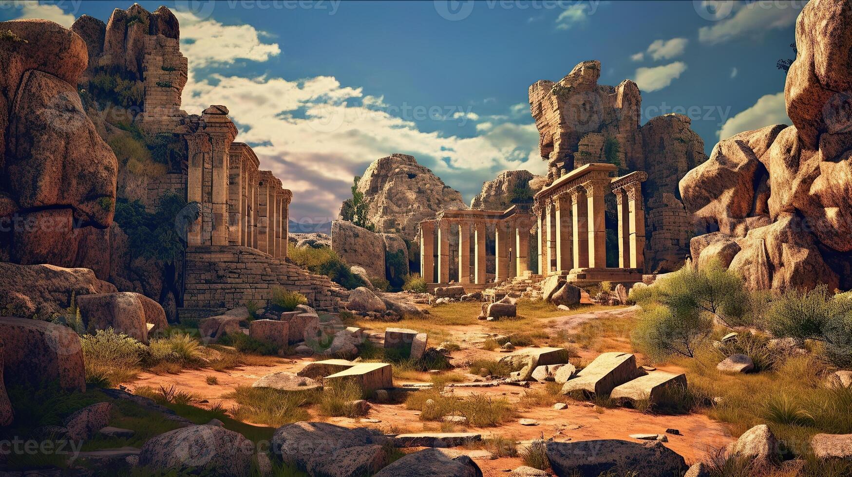 Ancient ruins in the desert with a sky background photo