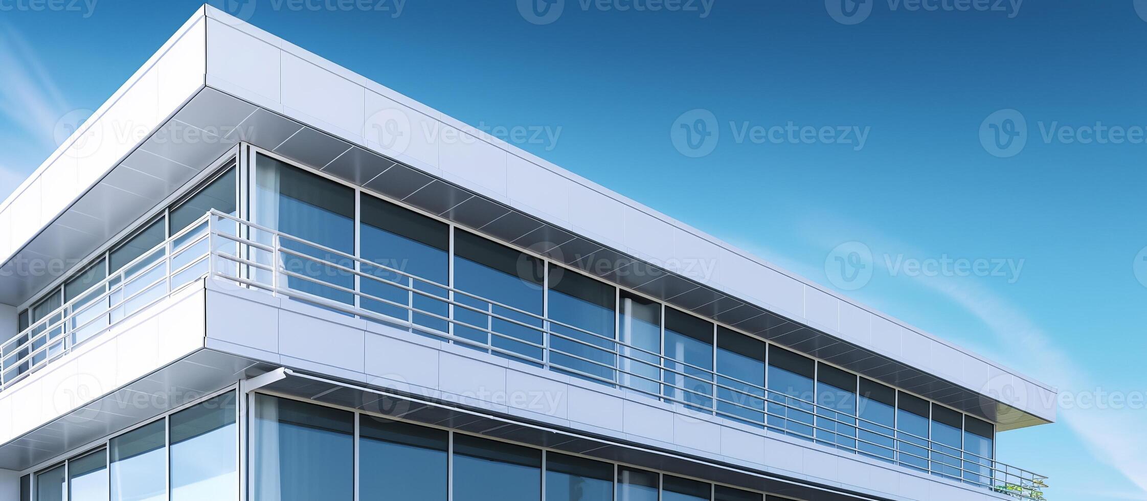 Modern office building with glass windows and balconies photo