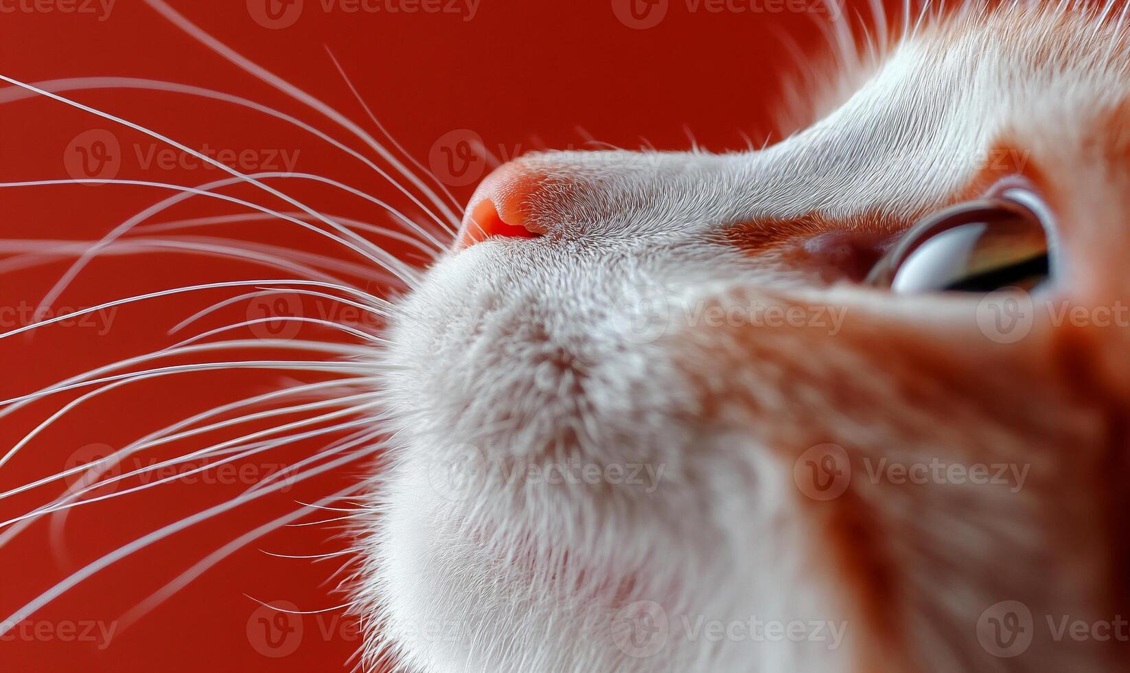 Close-up of a ginger cat's face, looking upwards. Intricate whiskers and nose photo