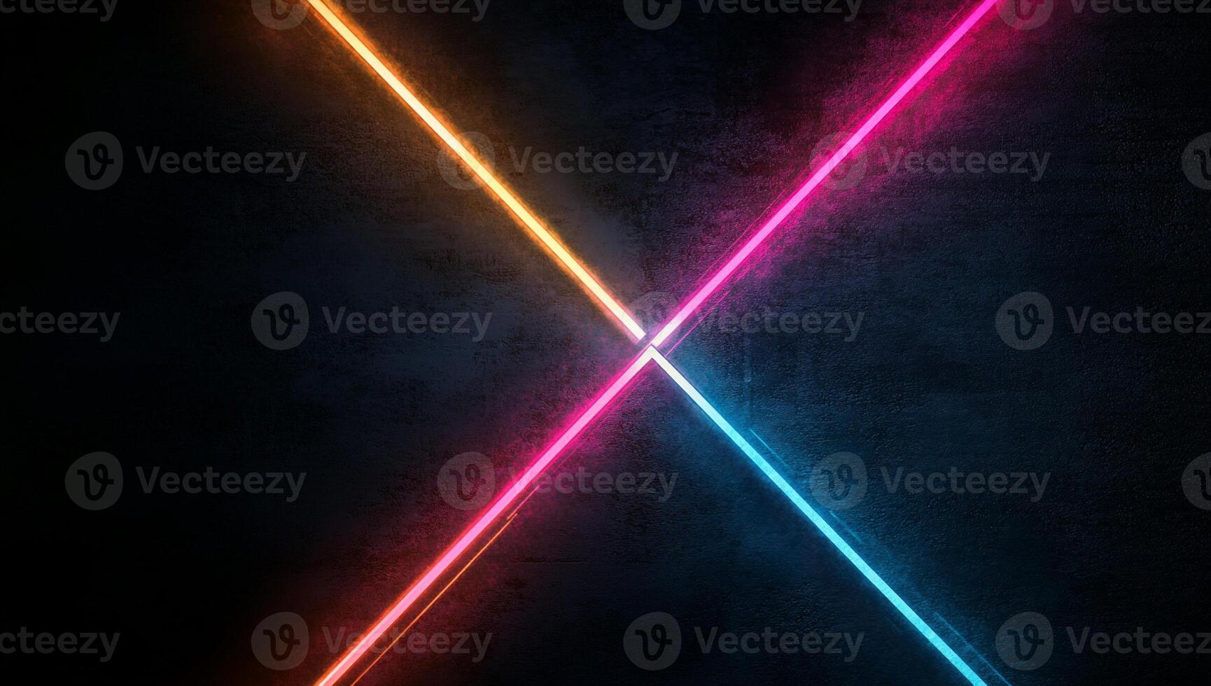 Neon X-shaped light beams on dark textured surface photo