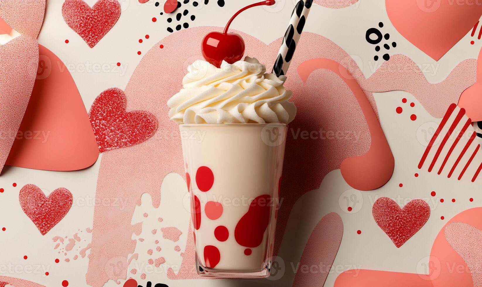 Valentine's Day milkshake with cherry photo
