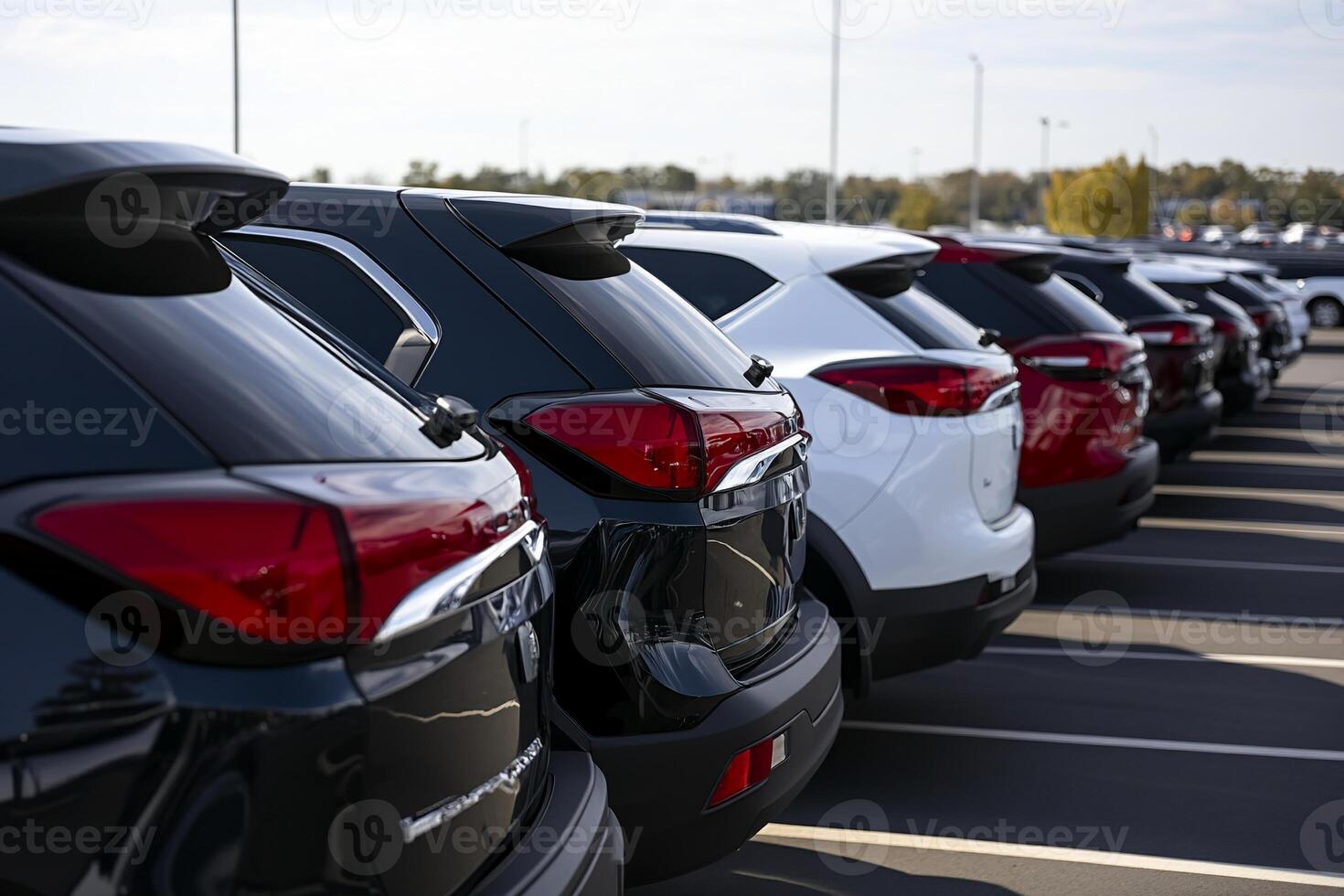 Row of cars in a lot photo