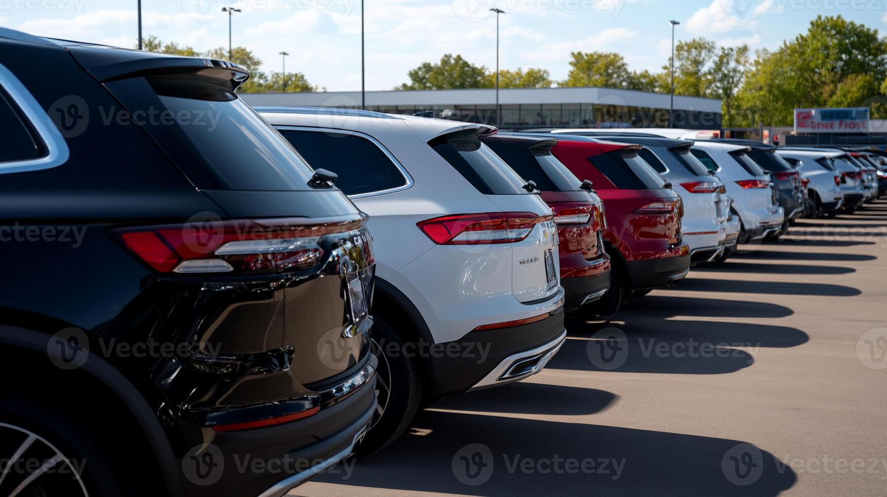 Row of parked SUVs and cars photo