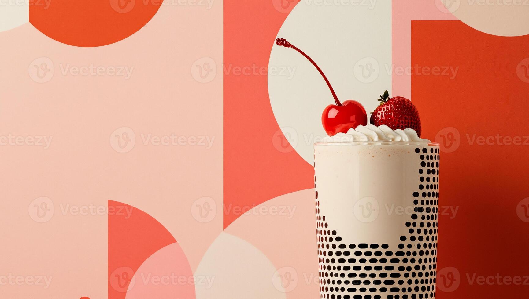 Strawberry milkshake with cherries photo