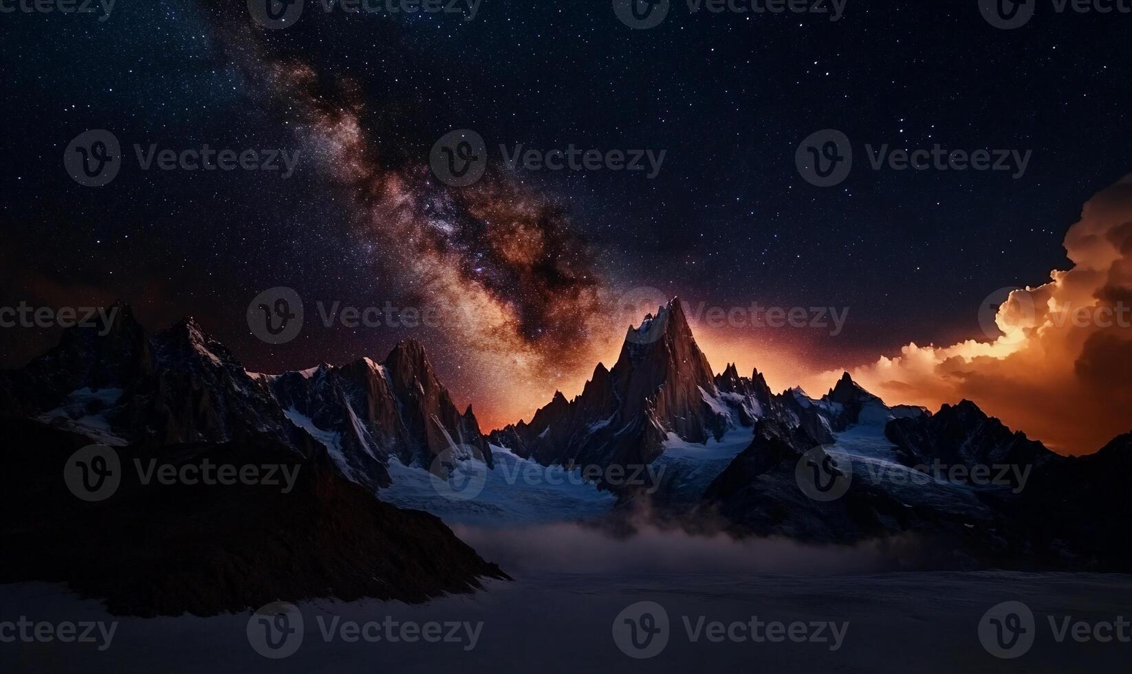 Majestic mountains under a vibrant night sky photo