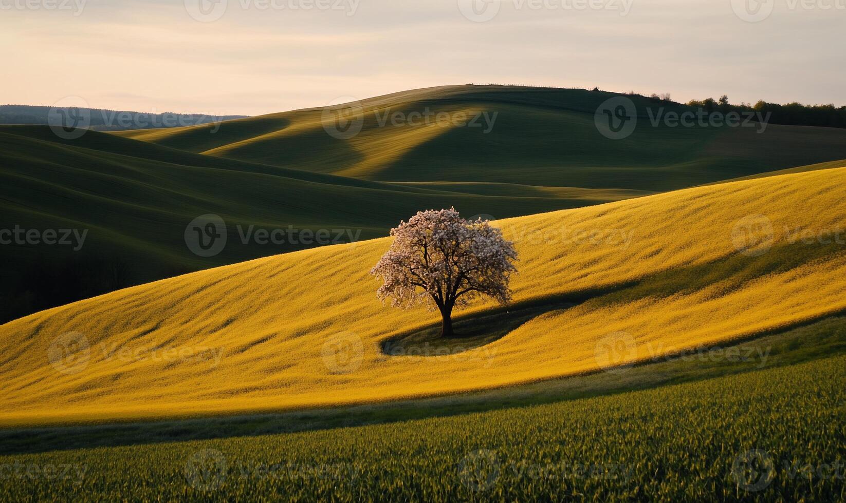 Solitary tree in a golden field photo