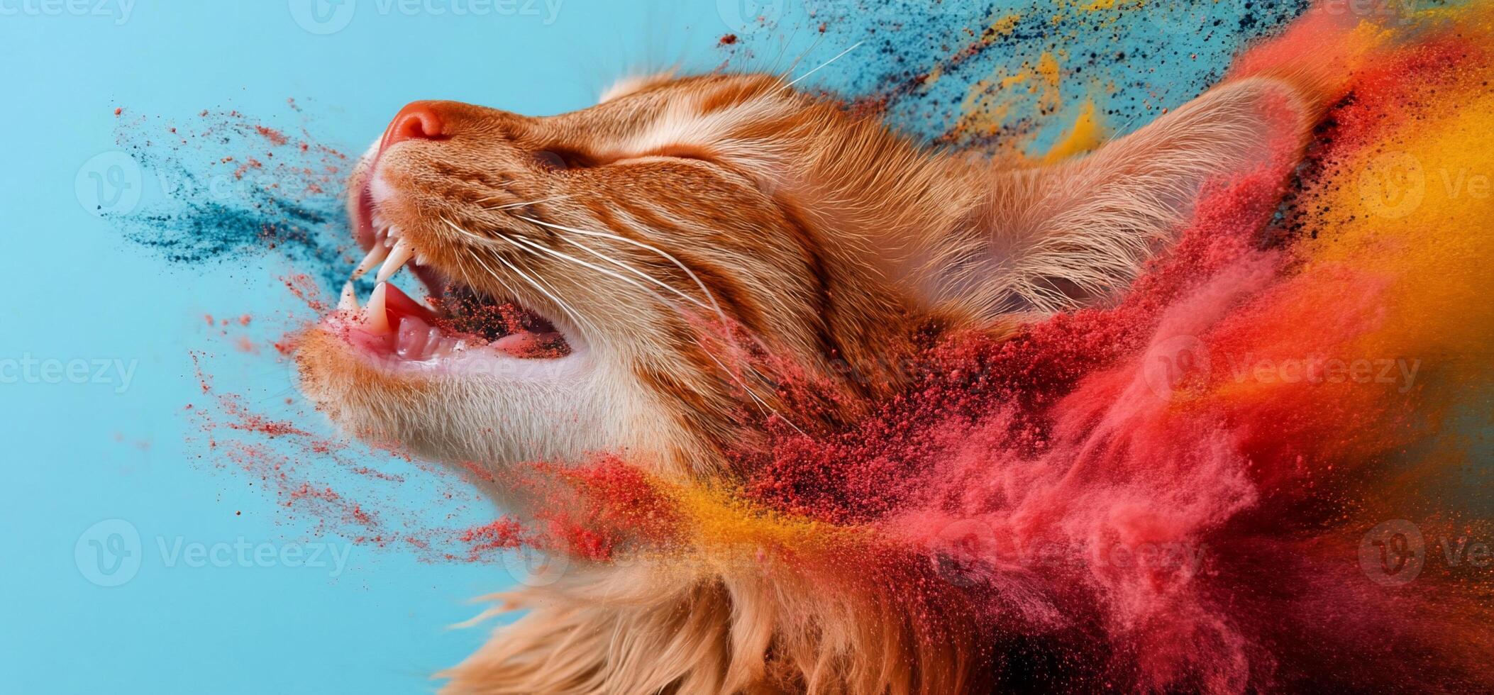 Playful Cat Exploding with Color photo