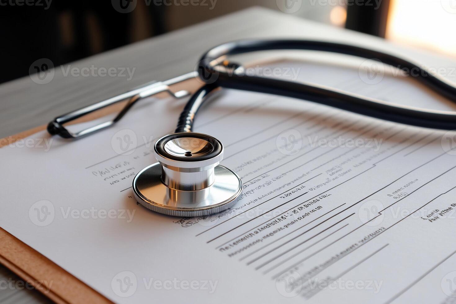 Medical documents with stethoscope photo