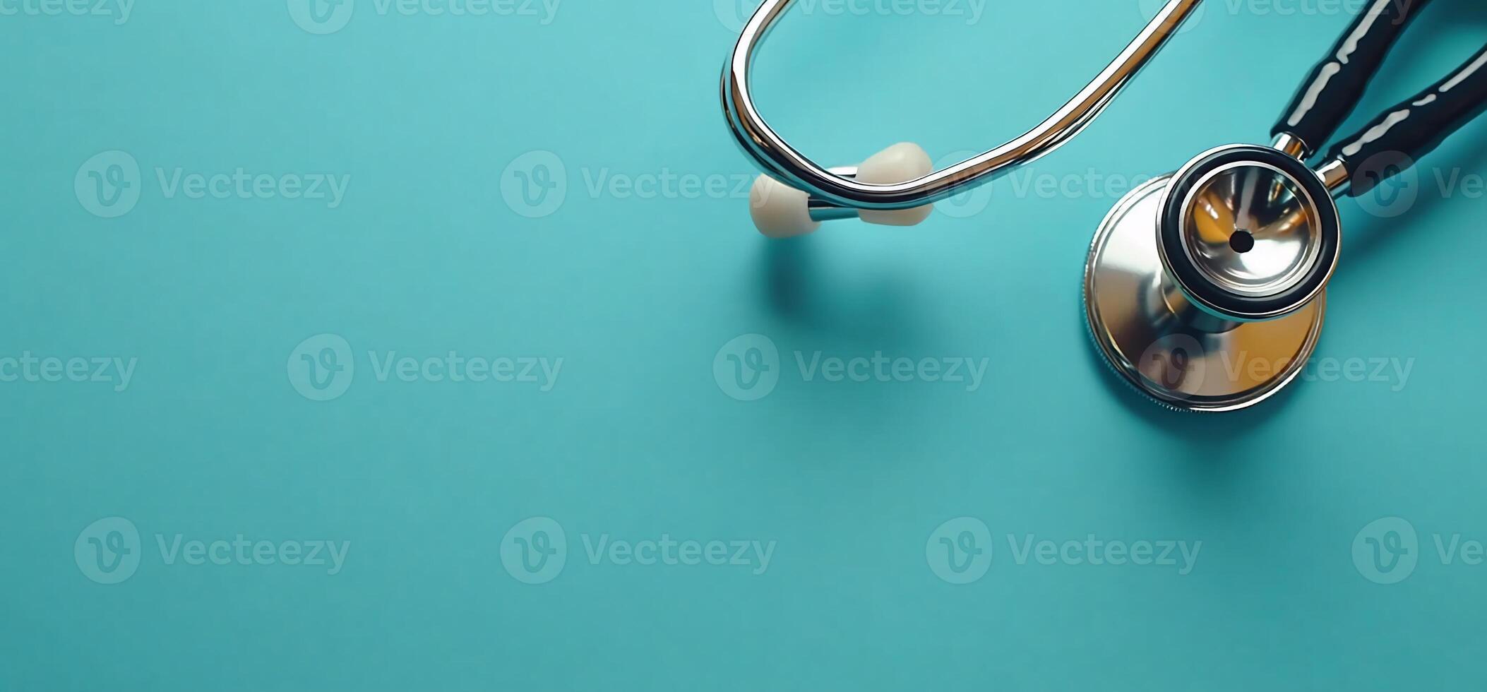 Medical Stethoscope on Teal Background. Stethoscope photo