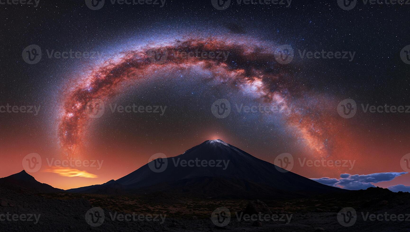 Majestic Milky Way arching over volcanic peak photo