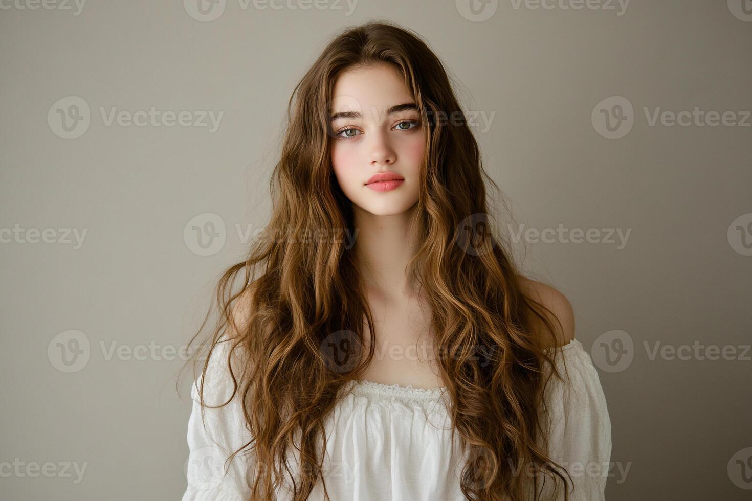 Woman with long wavy hair photo