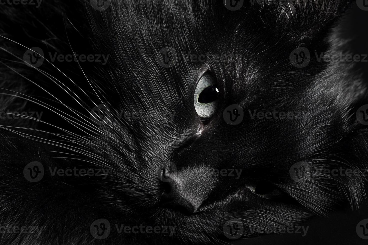 Close-up of a black cat's face photo