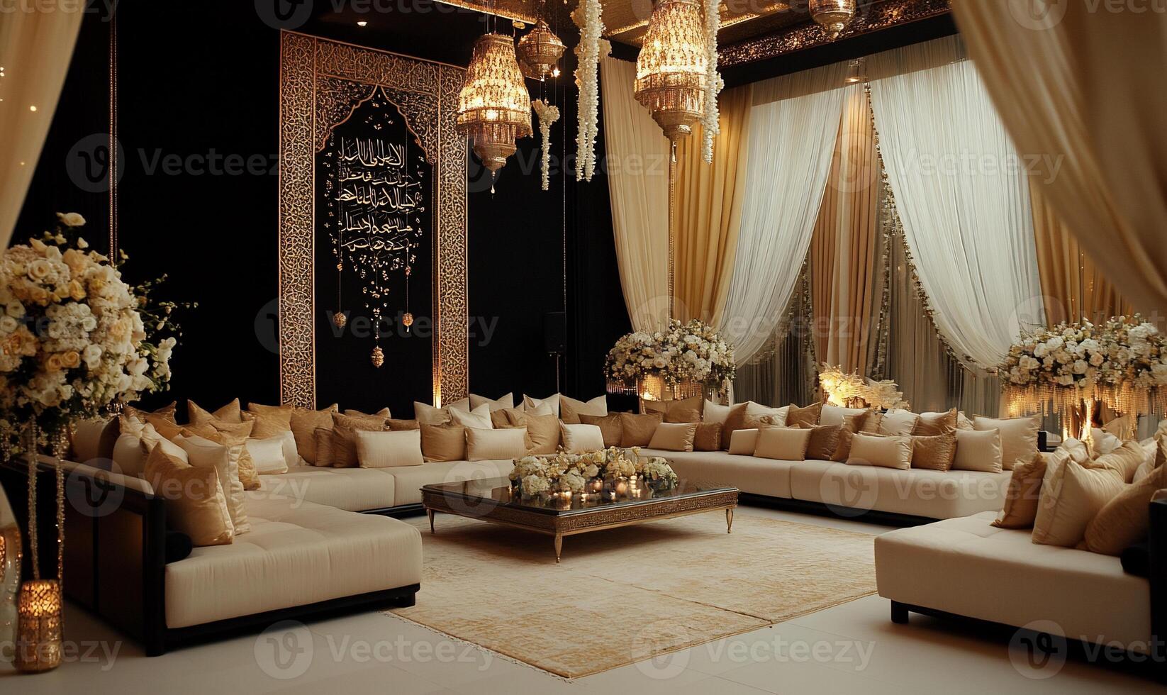 Luxurious, elegant seating area with intricate decor photo