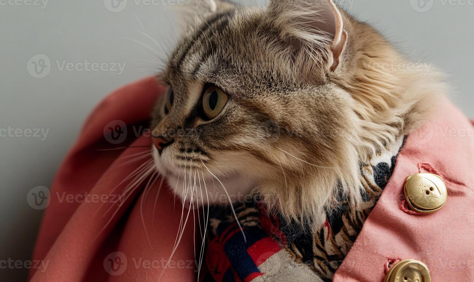 A cat wearing a pink coat photo